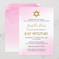 Elégant Aquarelle Pastel Pink Gold Bat mitzvah