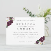 Invitation Elégant Aquarelle Plum Floral Corners Mariage (Debout devant)