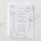 Invitation Elégant Aquarelle ressort bleu hyacinthe or (Devant)