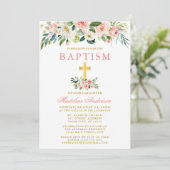 Invitation Elégant aquarelle rose blanc floral or Baptême (Debout devant)
