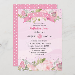 Invitation Elégant Aquarelle rose Blush Baby shower Floral