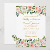 Invitation Elégant Aquarelle rose Blush Blanc Floral Mariage (Devant / Derrière)