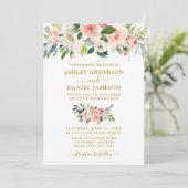 Invitation Elégant Aquarelle rose Blush Floral Mariage or (Debout devant)