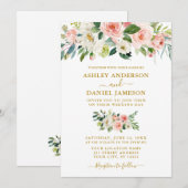 Invitation Elégant Aquarelle rose Blush Floral Mariage or (Devant / Derrière)