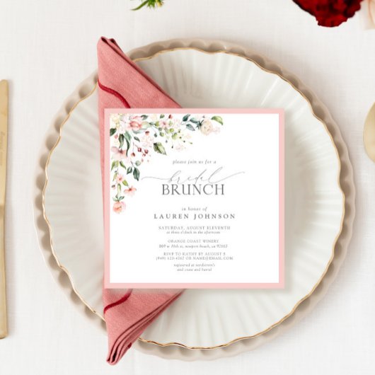 Invitation Elégant Aquarelle rose Botanique Brunch nuptial