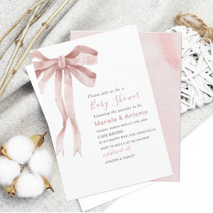 Invitation Elégant Aquarelle rose Bow Girl Baby shower