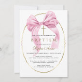 Invitation Elégant Aquarelle Rose Bow Gold Girl Baptême (Devant)