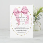 Invitation Elégant Aquarelle Rose Bow Gold Girl Baptême (Debout devant)