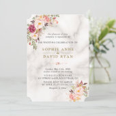 Invitation Elégant Aquarelle rose Fleurs Mariage en marbre (Debout devant)