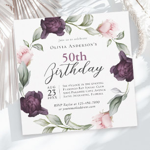 Invitation Elégant aquarelle Rose Floral 50e anniversaire