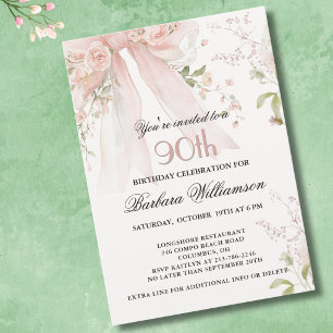 Invitation Élégant aquarelle rose floral 90e anniversaire 