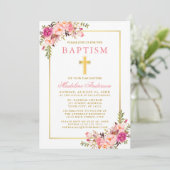 Invitation Elégant aquarelle rose floral Baptême (Debout devant)