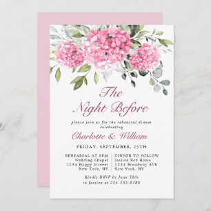 Invitation Elégant Aquarelle Rose Hydrangea Rehearsal Diner