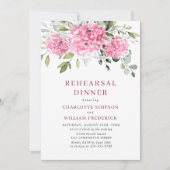 Invitation Elégant Aquarelle Rose Hydrangea Rehearsal Diner (Devant)