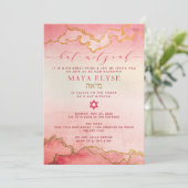 Invitation Elégant Aquarelle rose Ombre Bat mitzvah or (Debout devant)