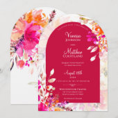 Invitation Elégant Aquarelle rose Orange Mariage d'arc floral (Devant / Derrière)