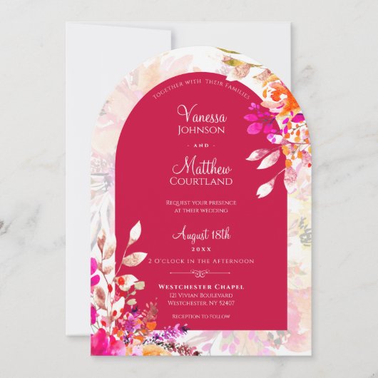 Invitation Elégant Aquarelle rose Orange Mariage d'arc floral (Devant)