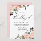 Invitation Elégant Aquarelle rose pâle Fleurs Mariage (Devant / Derrière)