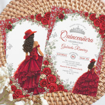 Élégant aquarelle rouge et argent pour Quinceañera