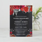 Invitation Elégant Aquarelle Rouge et Mariage Fleurs Argent (Debout devant)