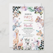 Invitation Elégant Aquarelle sauvage enfant safari animaux 3T (Devant)