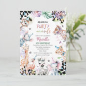 Invitation Elégant Aquarelle sauvage enfant safari animaux 3T (Debout devant)