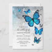 Invitation Elégant Aquarelle Silver Blue Butterfly Mariage (Devant)