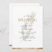 Invitation Elégant Aquarelle Simple Verdure Mariage Or (Devant / Derrière)