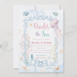 Invitation Élégant aquarelle sous la mer 1er anniversaire 