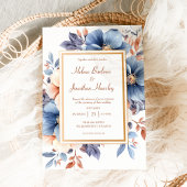 Invitation Élégant Aquarelle Terracotta Bleu Poussiéreux Mari