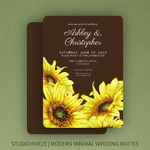 Invitation Élégant Aquarelle Tournesol Noyer Mariage Brown