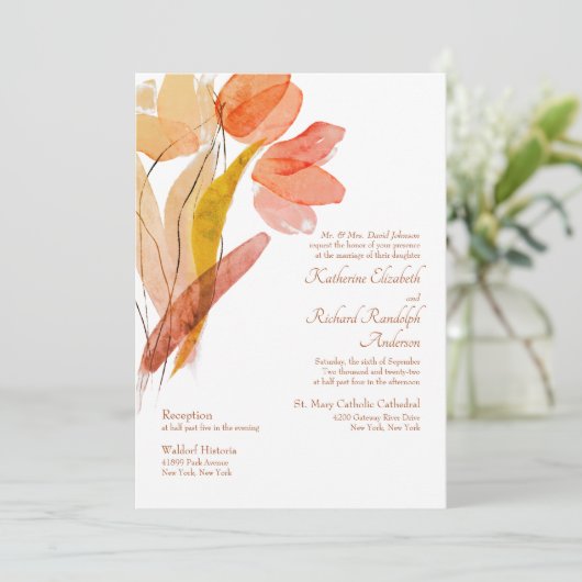 Invitation Elégant Aquarelle Tulips Mariage en terre cuite (Debout devant)
