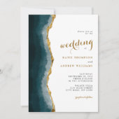 Invitation Elégant Aquarelle Turquoise Gold Agate Mariage (Devant)