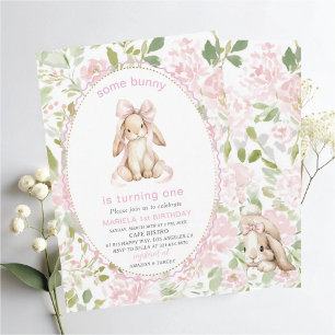 Invitation Élégant Aquarelle Un 1er Anniversaire some bunny G