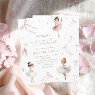 Invitation Élégant Aquarelle Un 1er Anniversaire tutu mignon