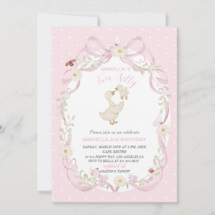 Invitation Élégant Aquarelle Un 2ème Anniversaire oie idiote 