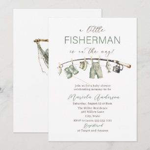 Invitation Élégant aquarelle Un petit pêcheur Baby Show
