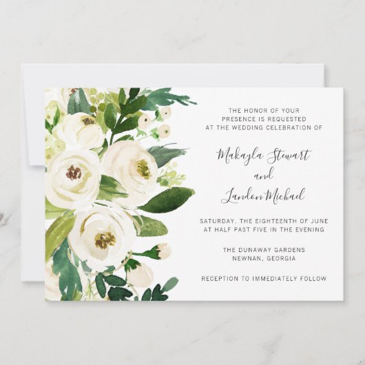 Invitation Elégant Aquarelle Verdure Blanc Floral Mariage (Devant)