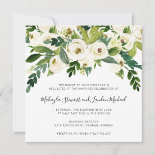 Invitation Elégant Aquarelle Verdure Blanc Floral Mariage