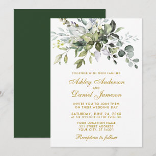 Invitation Elégant Aquarelle Verdure Mariage Or