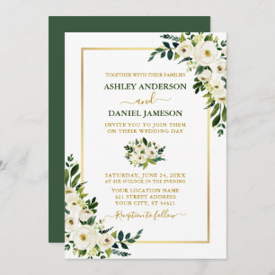 Invitation Elégant Aquarelle Vert Blanc Floral Or Mariage