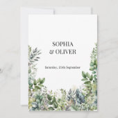 Invitation Elégant Aquarelle Vert Feuille Mariage tout en un (Devant)