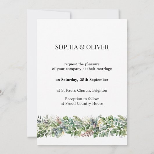 Invitation Elégant Aquarelle Vert Feuille Mariage tout en un (Dos)