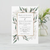 Invitation Elégant aquarelle vert feuille or mariage (Debout devant)