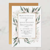 Invitation Elégant aquarelle vert feuille or mariage (Devant / Derrière)