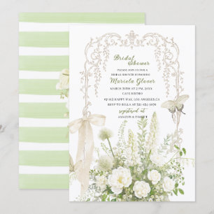 Invitation Élégant aquarelle vert pastel floral Mariage