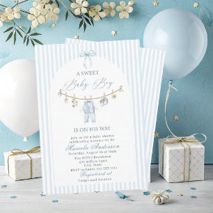 Invitation Élégant aquarelle vêtements de bébé garçon mignon