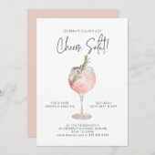 Invitation Elégant Aquarelle Vin Cocktail Party Rose 21e (Devant / Derrière)