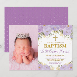 Invitation Elégant aquarelle violet floral Lavande Baptême
