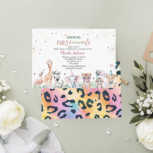 Invitation Elégant Aquarelle Wild Safari Animaux Baby shower